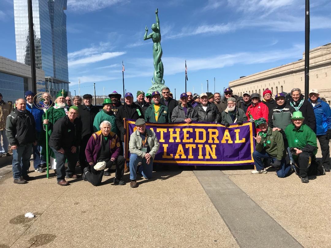 Cathedral Latin alumni group photo at the St. Patrick's Day parade